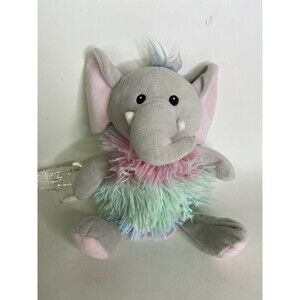 Hug Fun Elephant Gray With Pastel Pink Green Blue Shaggy Puff Ball Stuffed Plush